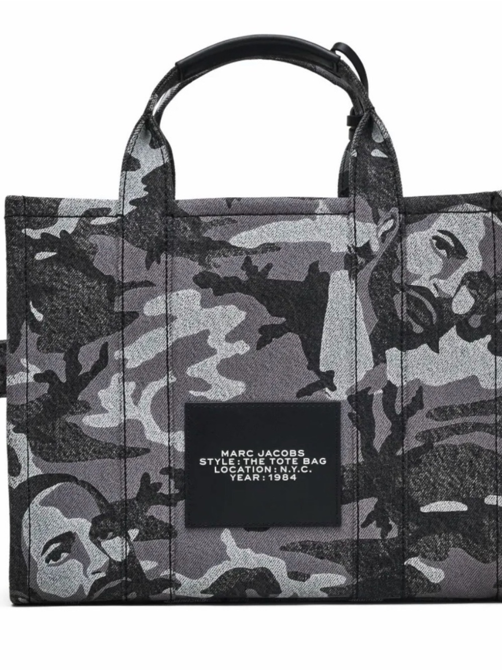 Marc Jacobs The Tote Bag Marc Camo Denim Black & Grey Medium Tote - Picture 2 of 7